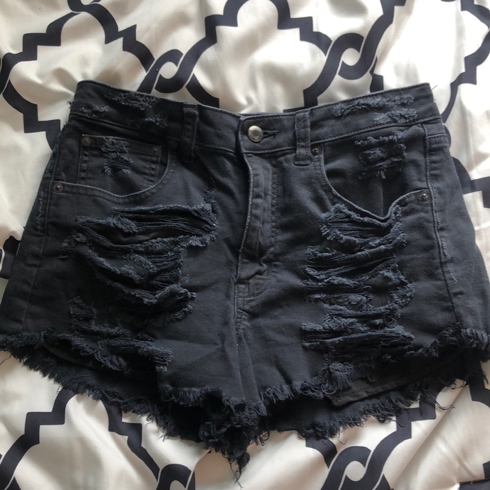 American eagle hi-rise black jean shorts
